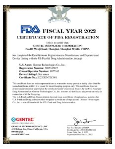 GENTEC Certificate of FDA Registration 2022